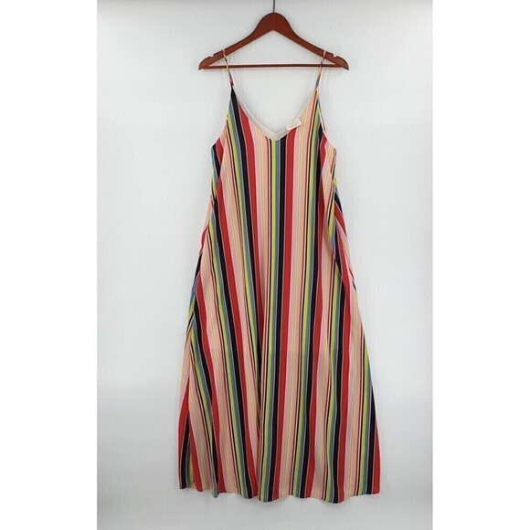 Hyped Unicorn Maxi Dress Womens Medium Multicolor Striped Slip Relaxed Fit USA - Picture 1 of 13